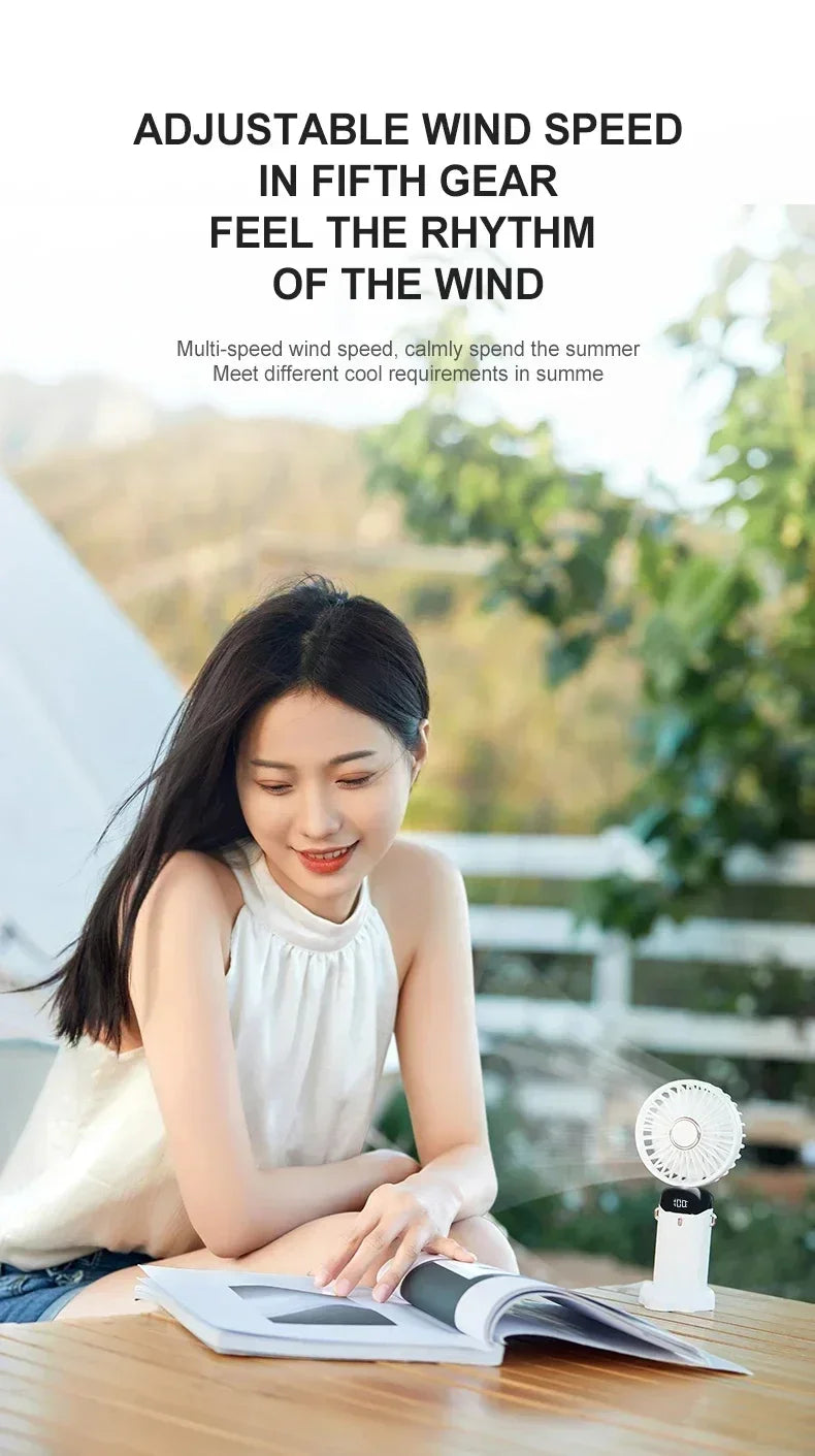 Portable Handheld Personal Rechargeable Fan LED Digital Display 90°Adjustable  Rechargeable Fan , 5 Speed Wind Mini Aromatherapy