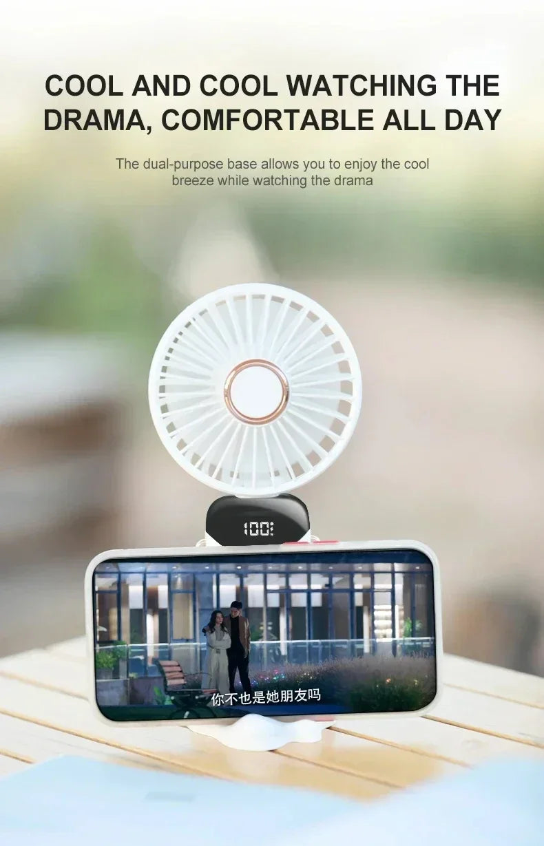 Portable Handheld Personal Rechargeable Fan LED Digital Display 90°Adjustable  Rechargeable Fan , 5 Speed Wind Mini Aromatherapy