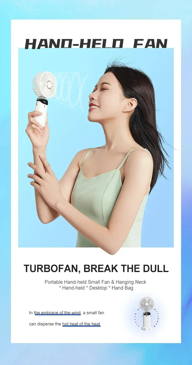 Portable Handheld Personal Rechargeable Fan LED Digital Display 90°Adjustable  Rechargeable Fan , 5 Speed Wind Mini Aromatherapy