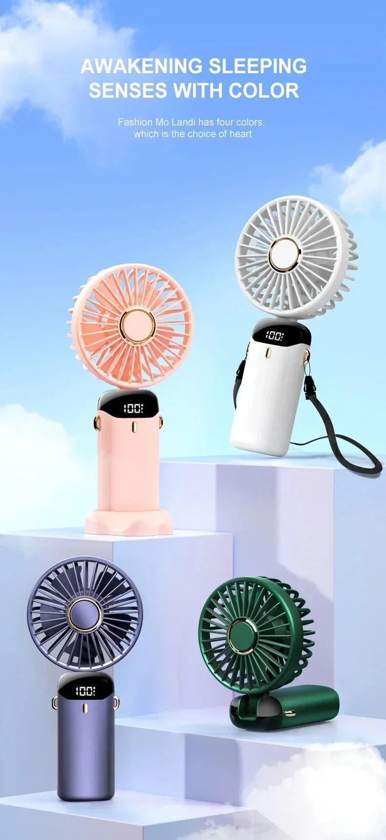 Portable Handheld Personal Rechargeable Fan LED Digital Display 90°Adjustable  Rechargeable Fan , 5 Speed Wind Mini Aromatherapy