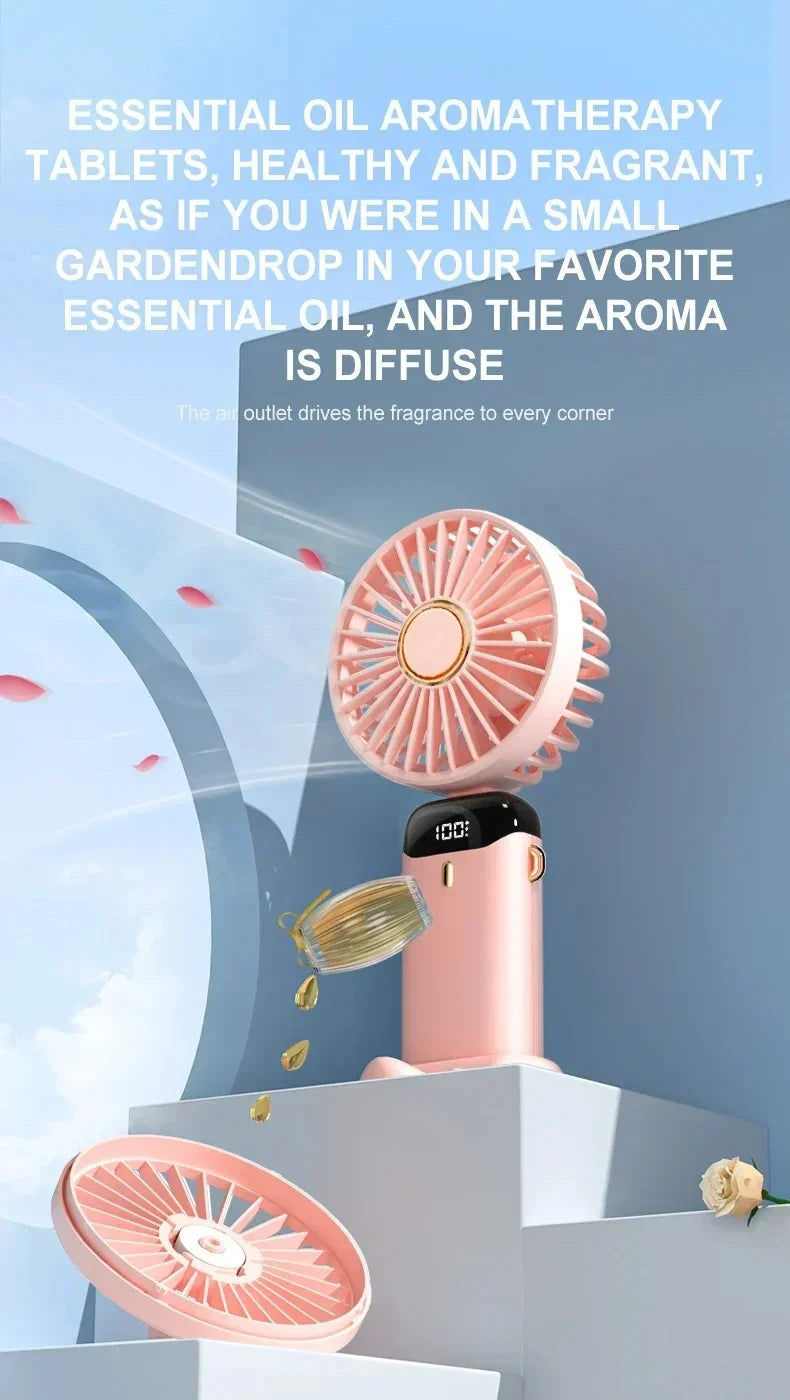 Portable Handheld Personal Rechargeable Fan LED Digital Display 90°Adjustable  Rechargeable Fan , 5 Speed Wind Mini Aromatherapy